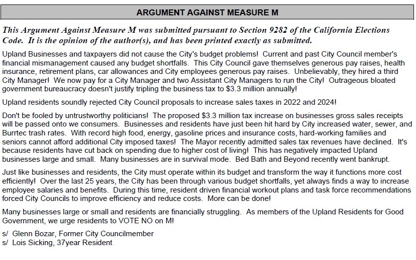 Argument against - Measure M
